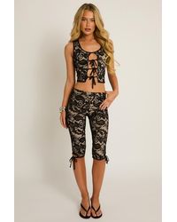 Rebellious Fashion - Lace Tie Front Top And Capri Pants Co-Ord Set - Lyst