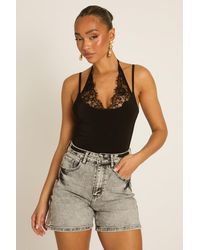 Rebellious Fashion - Lace Trim Halter Bodysuit - Lyst