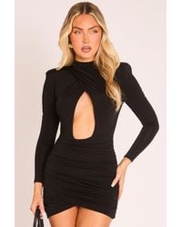 Rebellious Fashion - Slinky High Neck Cut Out Ruched Bodycon Mini Dress - Lyst