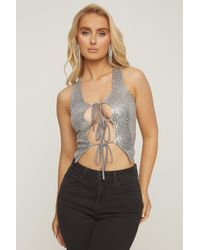 Rebellious Fashion - Sequin Tie Front Waistcoat Top - Lyst