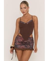 Rebellious Fashion - Corset And Lace Trim Printed Mini Skirt Co-Ord Set - Lyst