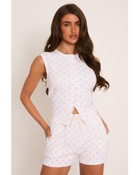 Rebellious Fashion - Polka Dot Sleeveless Button Front Rib Top And Short Loungewear Co-Ord Set - Lyst