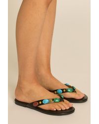 Rebellious Fashion - Thong Strap Gemstone Flat Slider Sandals - Lyst