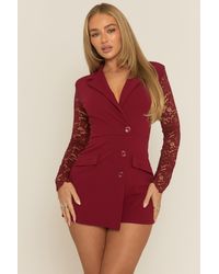 Rebellious Fashion - Lace Sleeve Tailored Blazer Playsuit - Lyst
