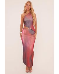 Rebellious Fashion - Abstract Print One Shoulder Asymmetric Top & Maxi Skirt Co-Ord Set - Lyst