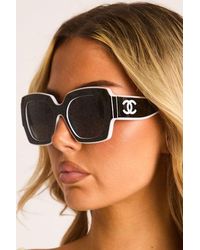 Rebellious Fashion - Logo Detail Contrast Trim Square Sunglasses - Lyst