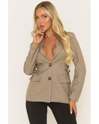 Rebellious Fashion - Taupe Tailored Cinched Waist Blazer - Lyst