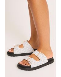 Rebellious Fashion - Contrast Monogram Buckle Detail Slider Sandals - Lyst