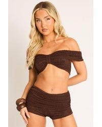 Rebellious Fashion - Textured Bardot Crop Top And Fold Over Shorts Co-Ord Set - Lyst