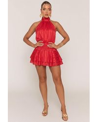 Rebellious Fashion - Halterneck Blouson Ruffle Mini Dress - Lyst
