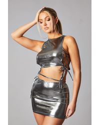 Rebellious Fashion - Metallic Lace Up Detail Cropped Top & Mini Skirt Set -- Mizuki - Lyst