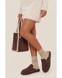Rebellious Fashion - Faux Suede Faux Fur Lined Loafer Mules - Lyst