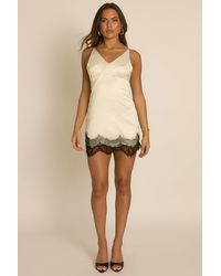 Rebellious Fashion - Cream Satin Contrast Lace Slip Dress - Lyst