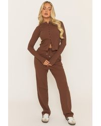 Rebellious Fashion - Button Front Long Sleeve Top And Trouser Loungewear Co-Ord Set - Lyst