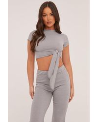 Rebellious Fashion - Tie Front Cropped Top & Trousers Co-Ord Set - Lyst