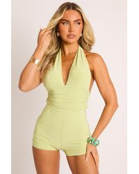 Rebellious Fashion - Halter Neck Plunge Tie Back Playsuit - Lyst