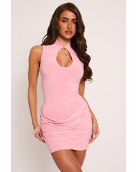 Rebellious Fashion - High Neck Keyhole Drape Detail Mini Dress - Lyst
