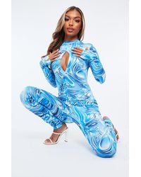 Rebellious Fashion - Abstract Print Front Split Long Sleeve Jumpsuit - Lyst