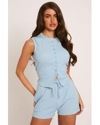 Rebellious Fashion - Sleeveless Button Front Rib Top And Short Loungewear Co-Ord Set - Lyst