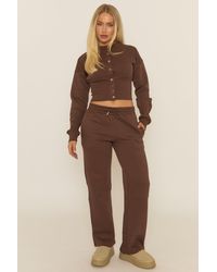 Rebellious Fashion - Popper Front Cinched Waist Sweatshirt And Wide Leg Trousers Loungewear Co-Ord Set - Lyst