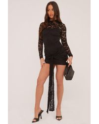 Rebellious Fashion - Lace High Neck Tie Front Mini Dress - Lyst