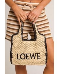 Rebellious Fashion - Contrast Trim Logo Detail Woven Raffia Tote Bag - Lyst