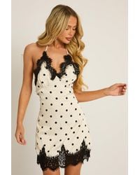 Rebellious Fashion - Ivory Polka Dot Satin Slip Dress - Lyst