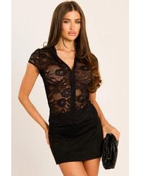 Rebellious Fashion - Floral Lace Sheer Hook And Eye Top - Lyst