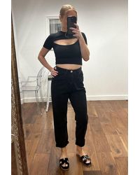 Rebellious Fashion - High Waist Turn Up Hem Wide Leg Jeans - Lyst