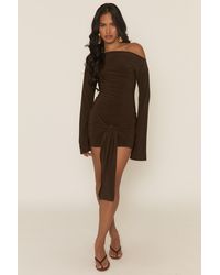 Rebellious Fashion - Long Flared Sleeves Drape Detail Bodycon Mini Dress - Lyst