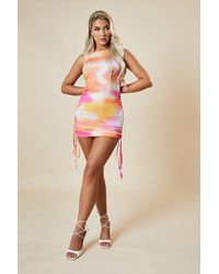 Rebellious Fashion - Abstract Print Ribbed Side Ruched Mini Dress - Lyst