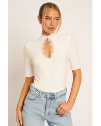 Rebellious Fashion - Shoulder Pad Lace Trim Bodysuit - Lyst