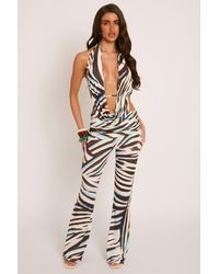 Rebellious Fashion - Print Plunge Top And Flare Trouser Co-Ord Set - Lyst