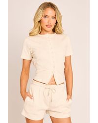 Rebellious Fashion - Rib Button Front Top And Short Loungewear Co-Ord Set - Lyst