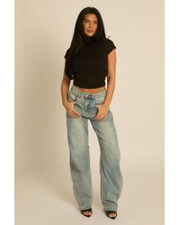 Rebellious Fashion - Washed Stretch Denim Barrel Leg Jeans - Lyst