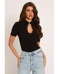 Rebellious Fashion - Shoulder Pad Lace Trim Bodysuit - Lyst