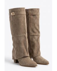 Rebellious Fashion - Faux Suede Trim Detail Layered Knee High Boots - Lyst