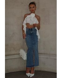 Rebellious Fashion - Mid Front Slit Denim Maxi Skirt - Lyst