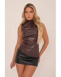 Rebellious Fashion - Chocolate Faux Leather Ruched Top - Lyst
