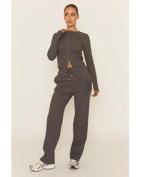 Rebellious Fashion - Slate Button Front Long Sleeve Top And Trouser Loungewear Co-Ord Set - Lyst