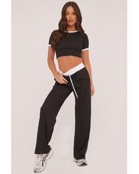 Rebellious Fashion - Contrast Binding Cropped Top & Wide Leg Trousers Co-Ord Set - Lyst