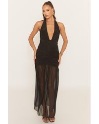 Rebellious Fashion - Plunge Halterneck Ruched Maxi Dress - Lyst