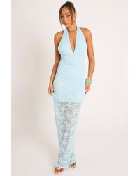 Rebellious Fashion - Lace Halter Neck Plunge Tie Back Maxi Dress - Lyst