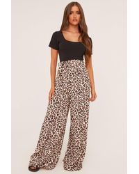 Rebellious Fashion - Leopard Print Round Neck Jumpsuit - Lyst