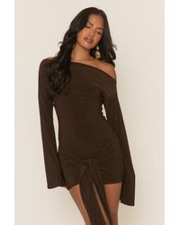 Rebellious Fashion - Long Flared Sleeves Drape Detail Bodycon Mini Dress - Lyst
