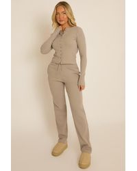 Rebellious Fashion - Ribbed Button Front Long Sleeve Top And Trouser Co-Ord - Lyst