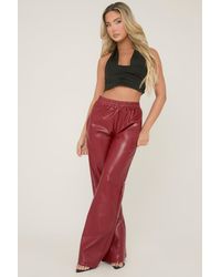 Rebellious Fashion - Wine Faux Leather Elastic Waist Wide Leg Trousers - Lyst