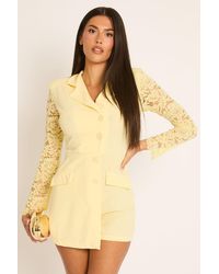 Rebellious Fashion - Lace Sleeve Tailored Blazer Playsuit - Lyst