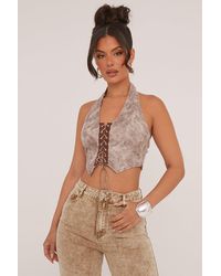 Rebellious Fashion - Abstract Print Lace Up Halter Neck Cropped Top - Lyst