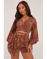 Rebellious Fashion - Leopard Print Abstract Print Wrap Over Cropped Top - Lyst